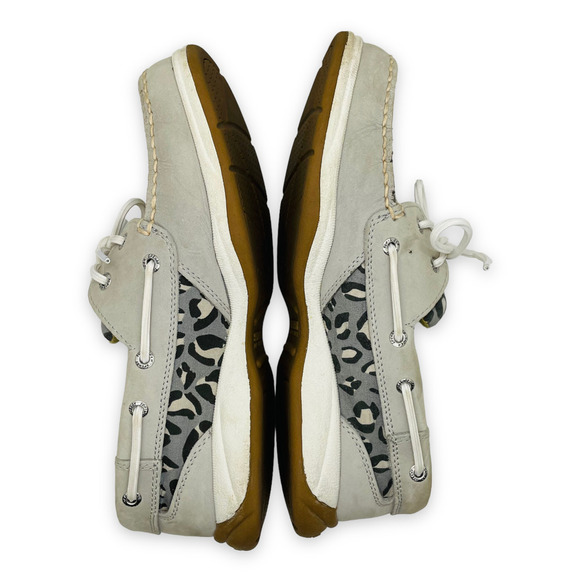 🍀SPERRY Women’s Gray Leopard Lace Up Moc Toe Boat Shoes Slip On Loafers Size 7M - Picture 9 of 11